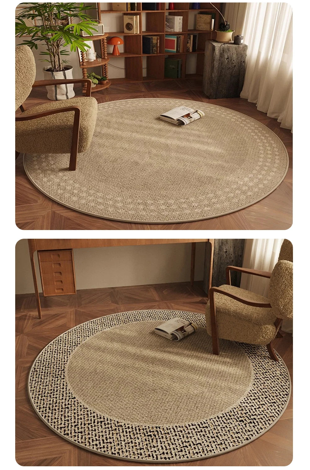 Round Bedroom Rug Light Luxury Study Coffee Table Floor Mat Retro Brown Living Room Carpet for Leisure Area Cloakroom Ковер 러그