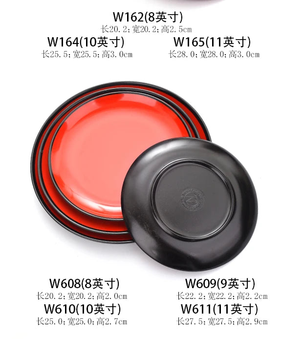 Round Red Melamine Plate, Plastic Self-service Plate, Dessert Plate, Fruits, Snacks, Barbecue, Tableware, Multiple Choices