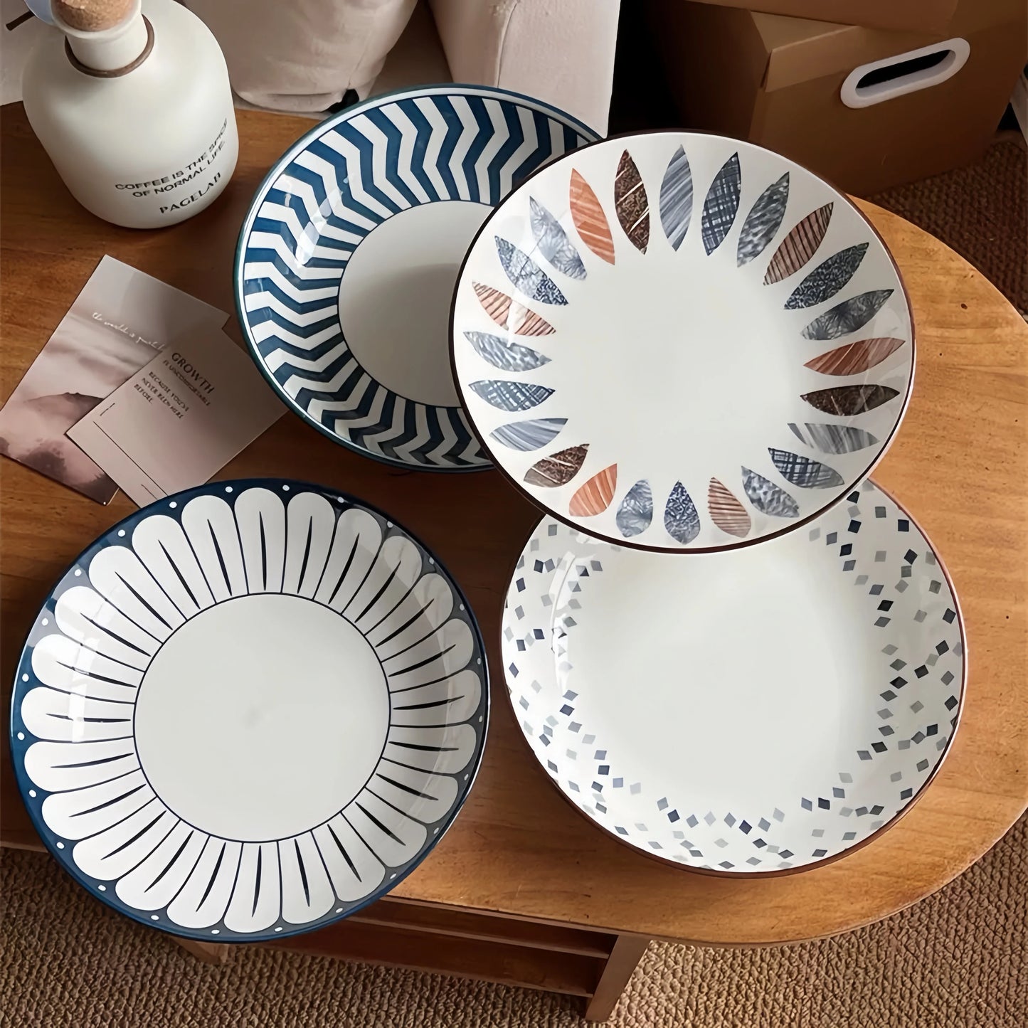 4-Piece 8-Inch Minimalist Ceramic Plates Set, Multipurpose Dishes for Salad，Dessert，Sushi, pasta,Microwave & Dishwasher Safe