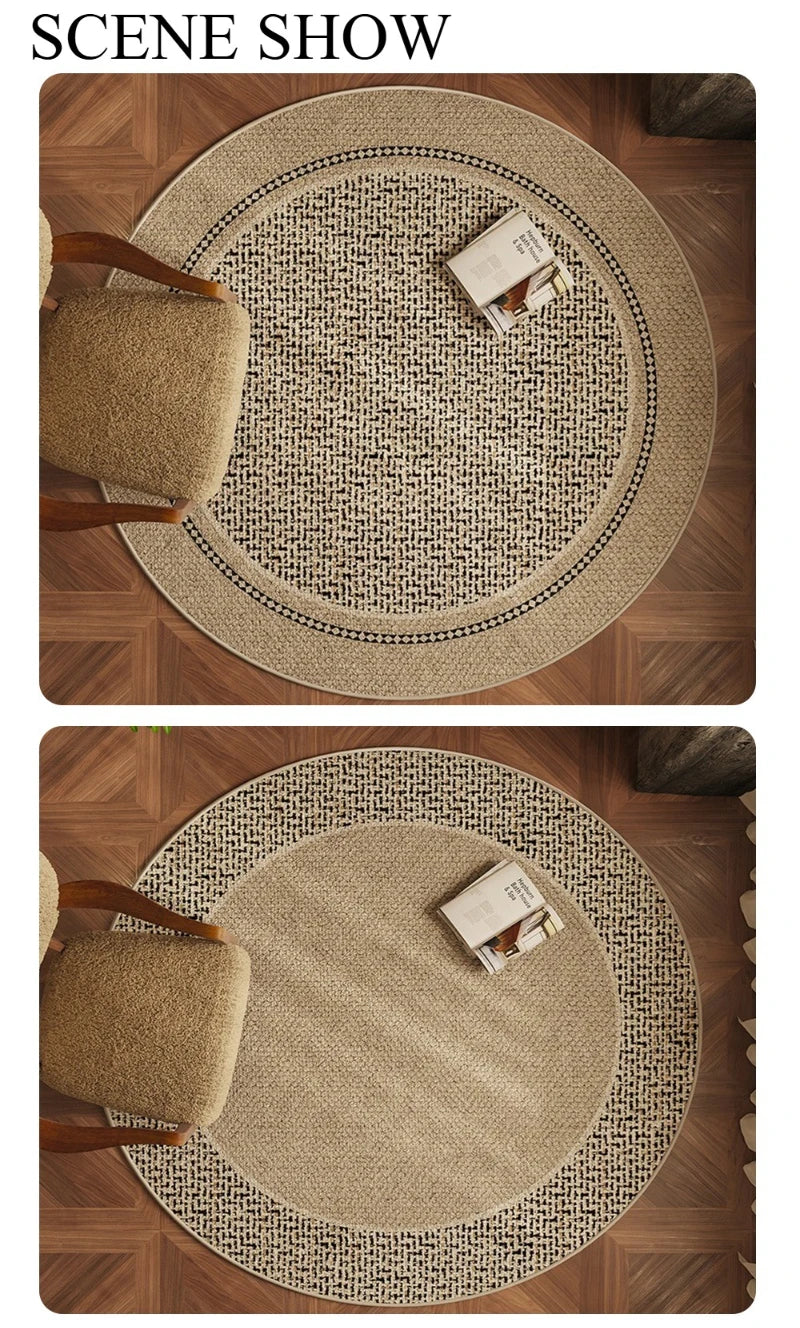Round Bedroom Rug Light Luxury Study Coffee Table Floor Mat Retro Brown Living Room Carpet for Leisure Area Cloakroom Ковер 러그