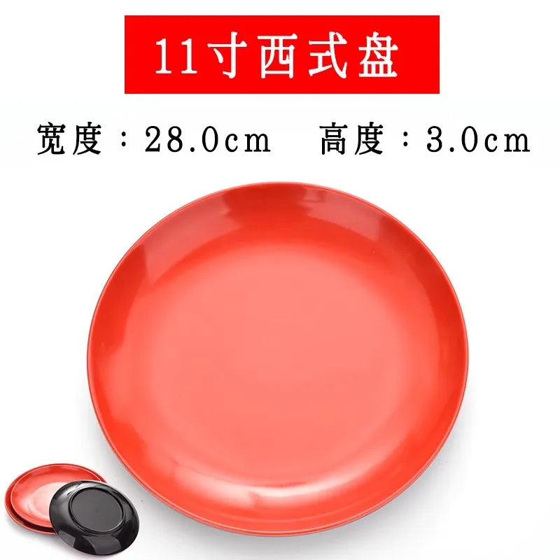Round Red Melamine Plate, Plastic Self-service Plate, Dessert Plate, Fruits, Snacks, Barbecue, Tableware, Multiple Choices