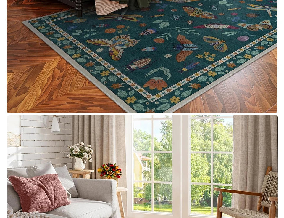 Rug for Living Room Carpet Large Size Bedroom Bedside Floor Mat Green Insect Carpets Tropical Rainforest Home Decoration Rugs