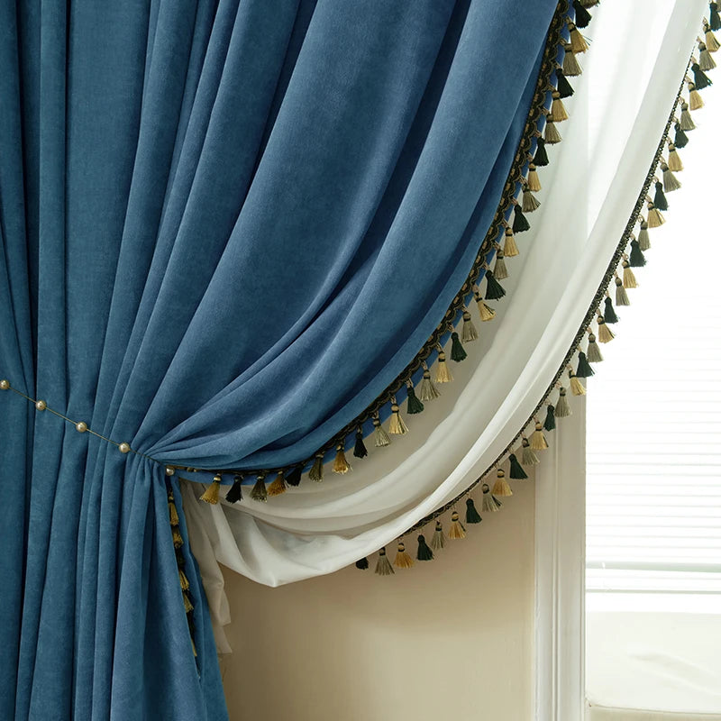 Blackout Curtains Living Room Retro American Chenille Bedroom Window Curtains IG Living Room Modern Elegant Solid Color Curtain