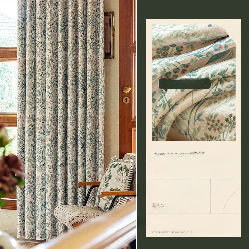 Curtains for Living Dining Room Bedroom American Pastoral Retro Floral Print Cotton and Linen Blackout Light Luxury