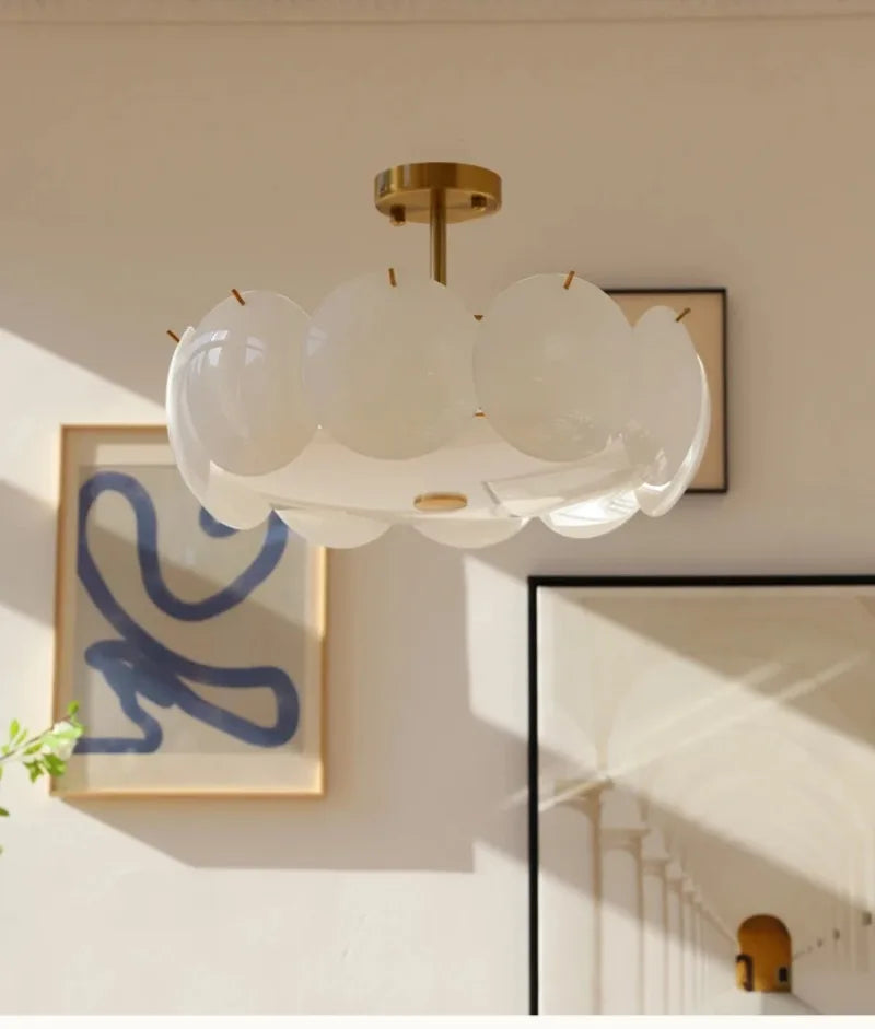 French Cream Style Chandelier Modern White Glass Ceiling Chandelier Living Room Bedroom Kitchen Luxury Dining Room Hanging Lamp