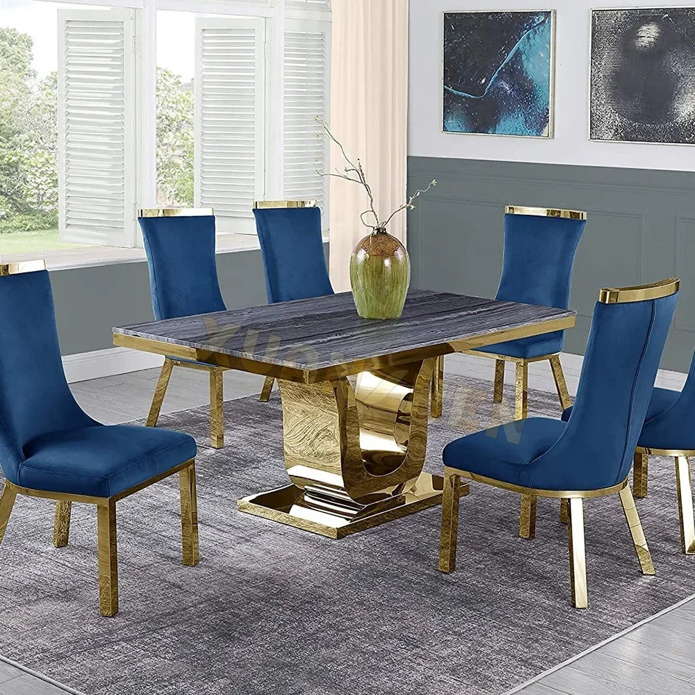 Dining room furniture white metal modern stainless steel stone luxury marble dining table set restaurant dining tables