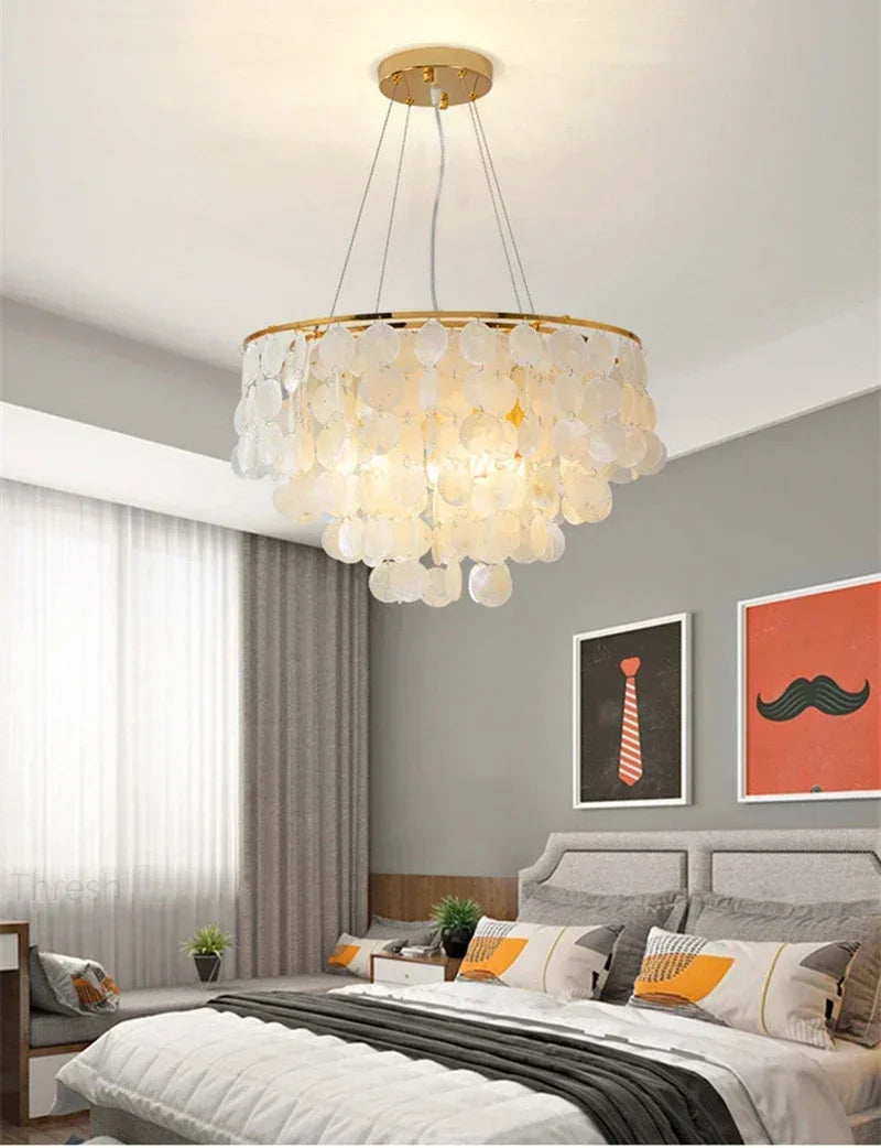 Shell Chandelier Bedroom Lighting Modern Hanging Chandelier With Gold Color For Living Room Dining Room Nordic Pendant Lights