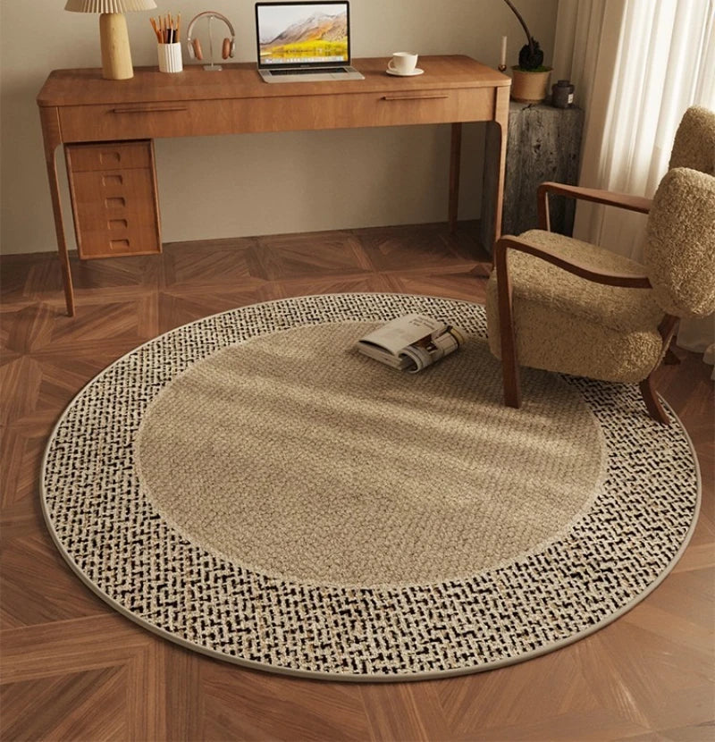 Round Bedroom Rug Light Luxury Study Coffee Table Floor Mat Retro Brown Living Room Carpet for Leisure Area Cloakroom Ковер 러그