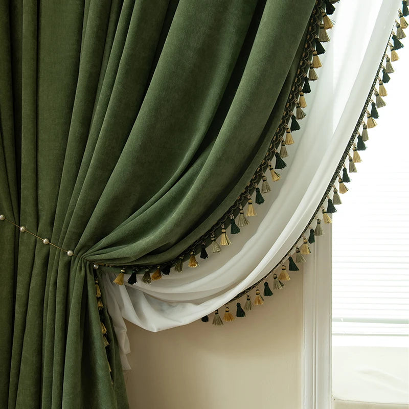 Blackout Curtains Living Room Retro American Chenille Bedroom Window Curtains IG Living Room Modern Elegant Solid Color Curtain