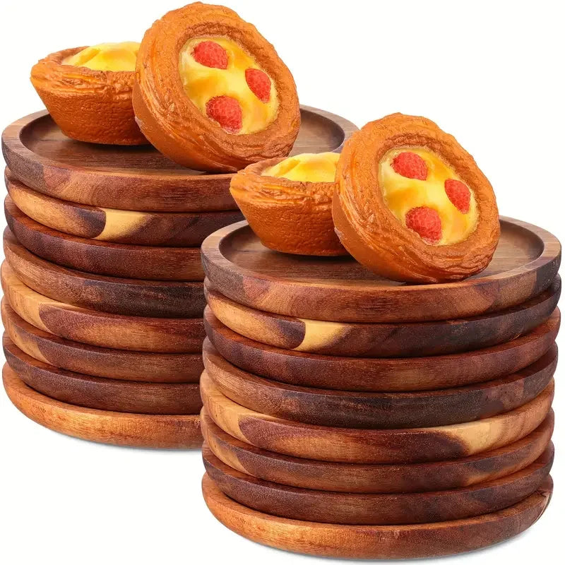 Wood Dinner Plates 5.9 Inch Round Wooden Plates Lightweight Classic Plate Handmade Serving Tray for Dishes Snack Food Gift