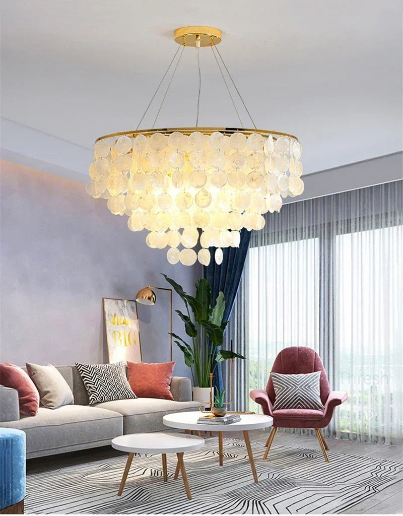 Shell Chandelier Bedroom Lighting Modern Hanging Chandelier With Gold Color For Living Room Dining Room Nordic Pendant Lights