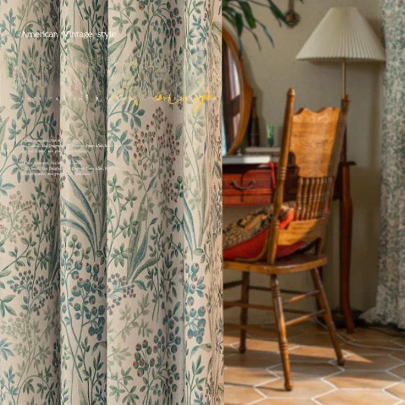 Curtains for Living Dining Room Bedroom American Pastoral Retro Floral Print Cotton and Linen Blackout Light Luxury