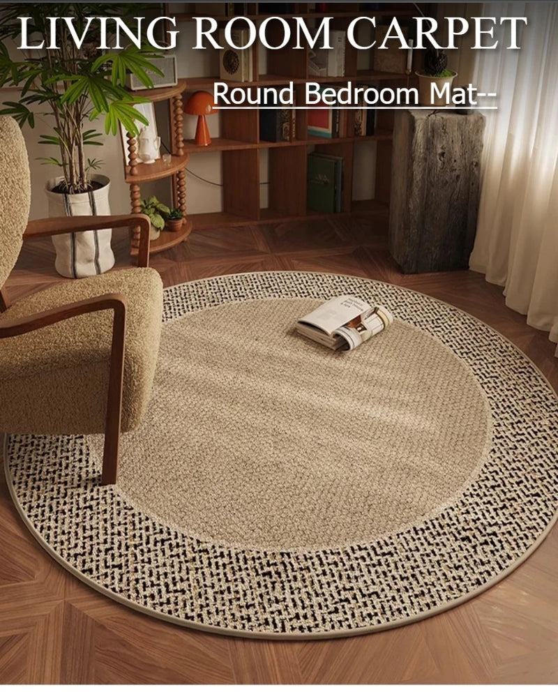 Round Bedroom Rug Light Luxury Study Coffee Table Floor Mat Retro Brown Living Room Carpet for Leisure Area Cloakroom Ковер 러그
