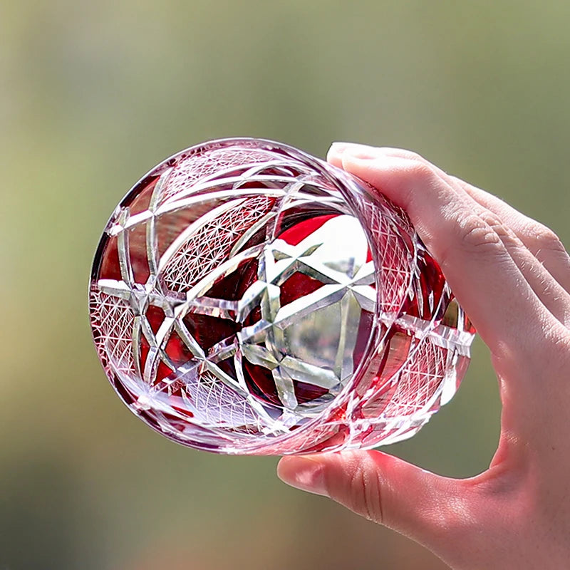 Edo Kiriko Drinking Glass Old Fashioned Crystal Whisky Cup For Scotch Bourbon Hand Cut Design Cocktail Glass With Gift Box 1PC