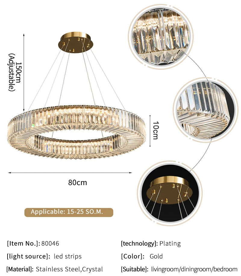 Modern Led Chandelier Round Rectangular Living Room Hanging Lamp Home Decor Indoor Lighting New Creative Kitchen Crystal Lustre