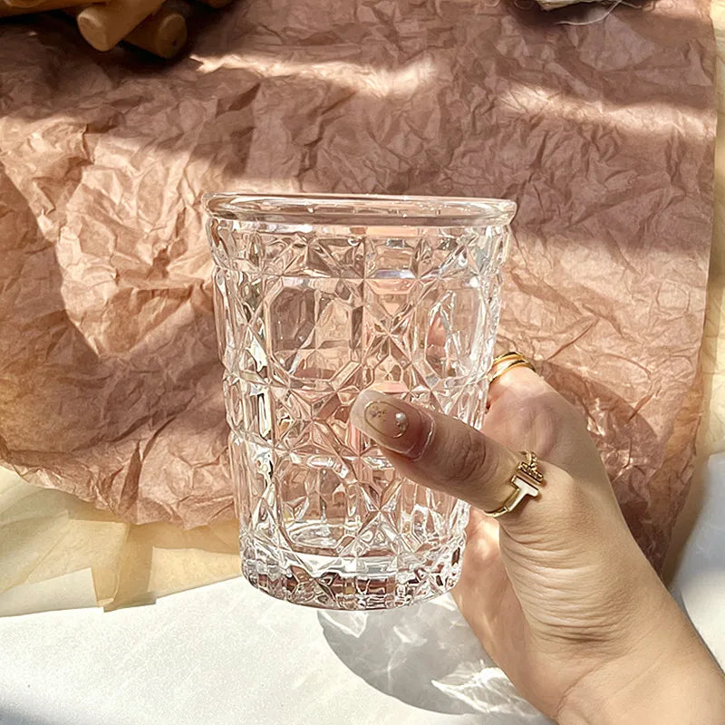 4pcs Glass Set for Drinking 10.5oz Household Whiskey Cups Diamond Painting Wine Glass Juice Drinks Glasses Transparent Drinkware