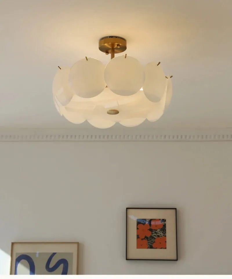 French Cream Style Chandelier Modern White Glass Ceiling Chandelier Living Room Bedroom Kitchen Luxury Dining Room Hanging Lamp