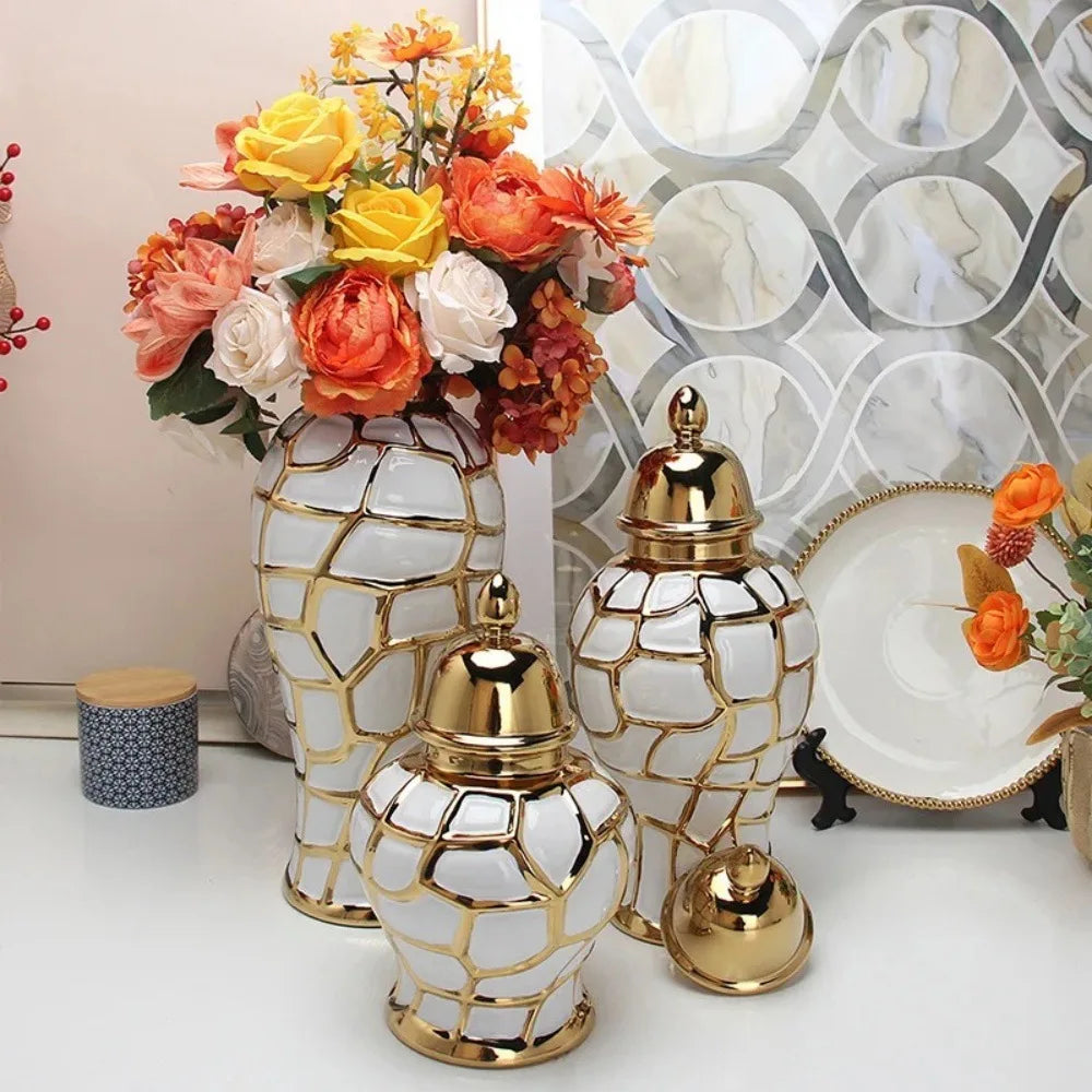 home decor vases Ceramic electroplated general jar Nordic flower vase handicraft decoration foyer soft decoration storage jars