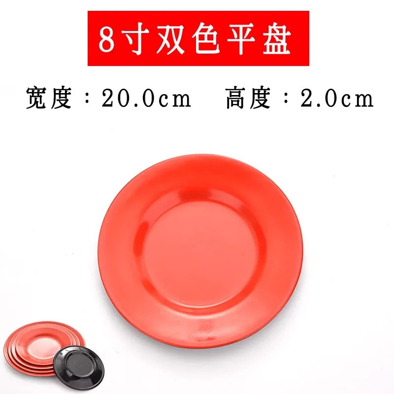 Round Red Melamine Plate, Plastic Self-service Plate, Dessert Plate, Fruits, Snacks, Barbecue, Tableware, Multiple Choices