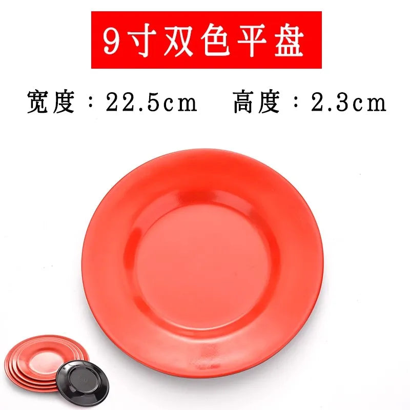 Round Red Melamine Plate, Plastic Self-service Plate, Dessert Plate, Fruits, Snacks, Barbecue, Tableware, Multiple Choices