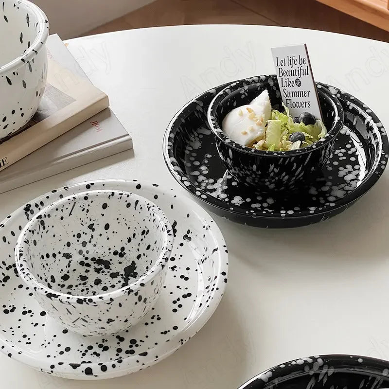 Modern Ceramic Plate Set Creative Splashing Ink Decor Breakfast Bread Plates Afternoon Tea Desktop Dessert Dish Kitchen Cutlery