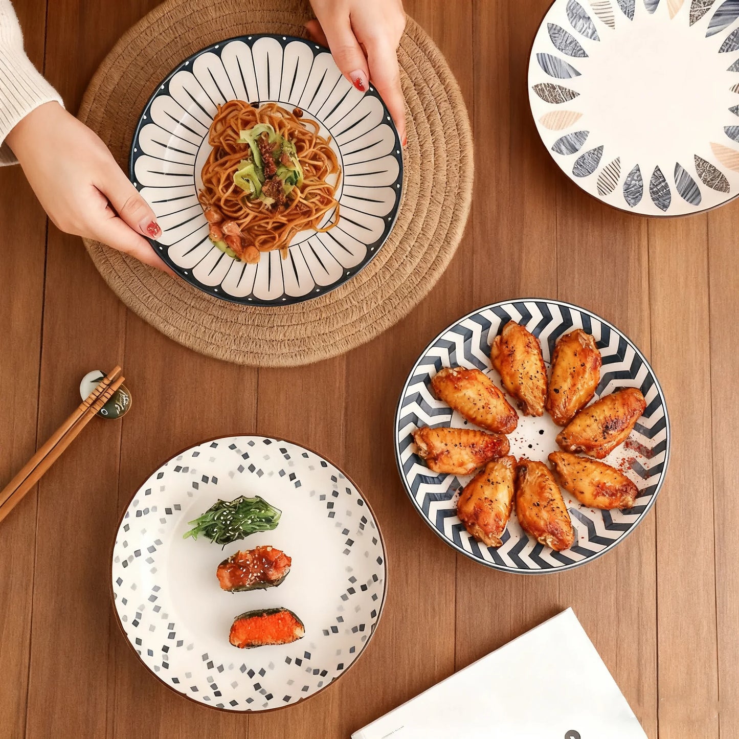 4-Piece 8-Inch Minimalist Ceramic Plates Set, Multipurpose Dishes for Salad，Dessert，Sushi, pasta,Microwave & Dishwasher Safe