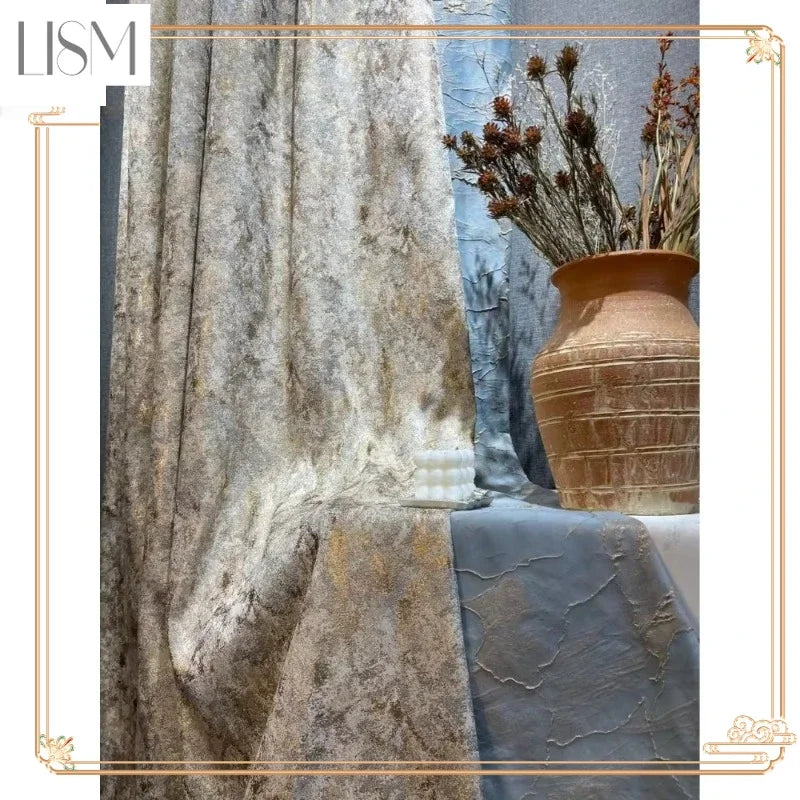 European Curtains For Living Room Dining Bedroom Minimalist Lace Modern American Opaque Blackout Printing Gold Wire Custom Size