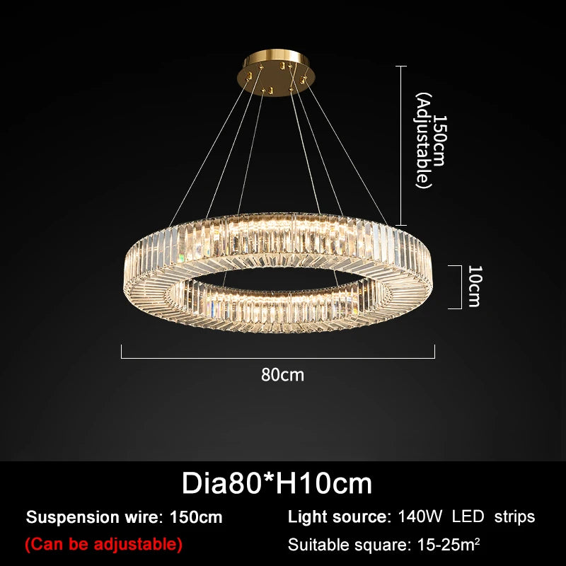 Modern Led Chandelier Round Rectangular Living Room Hanging Lamp Home Decor Indoor Lighting New Creative Kitchen Crystal Lustre
