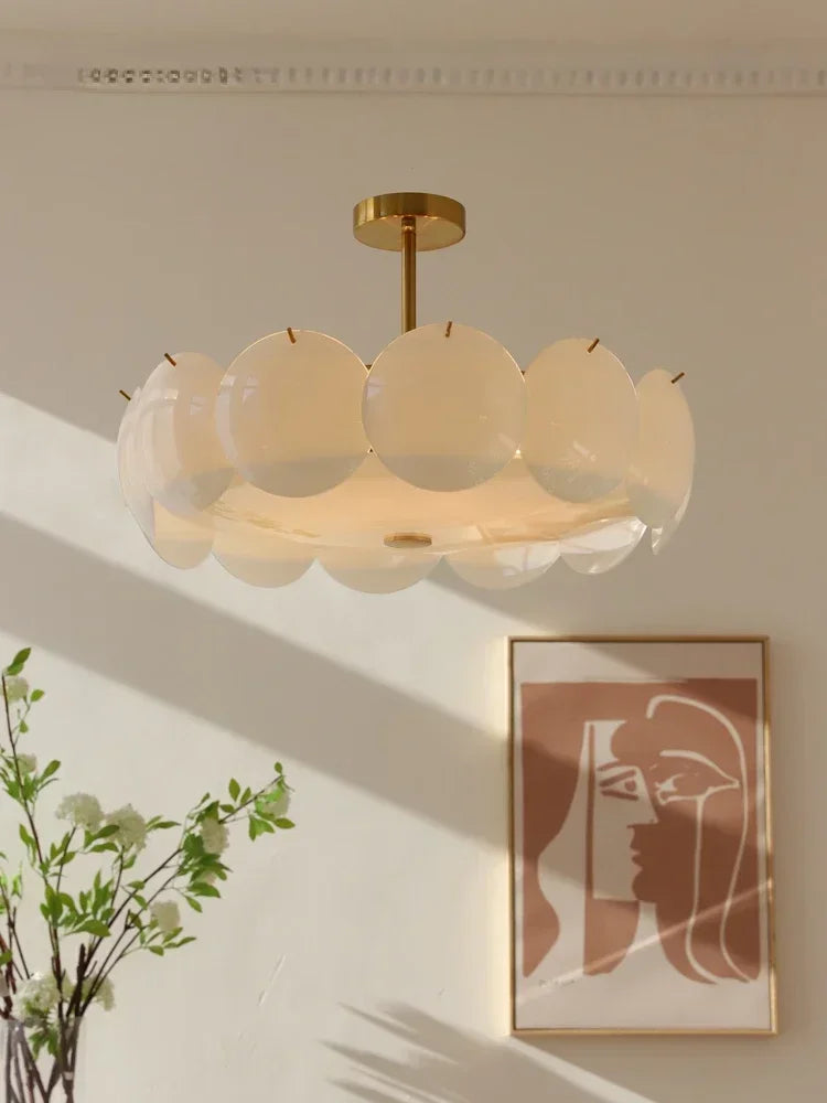 French Cream Style Chandelier Modern White Glass Ceiling Chandelier Living Room Bedroom Kitchen Luxury Dining Room Hanging Lamp