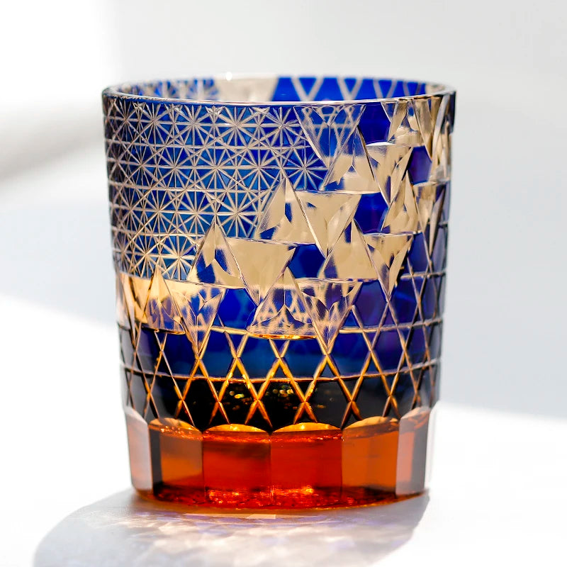 Edo Kiriko Drinking Glass Old Fashioned Crystal Whisky Cup For Scotch Bourbon Hand Cut Design Cocktail Glass With Gift Box 1PC