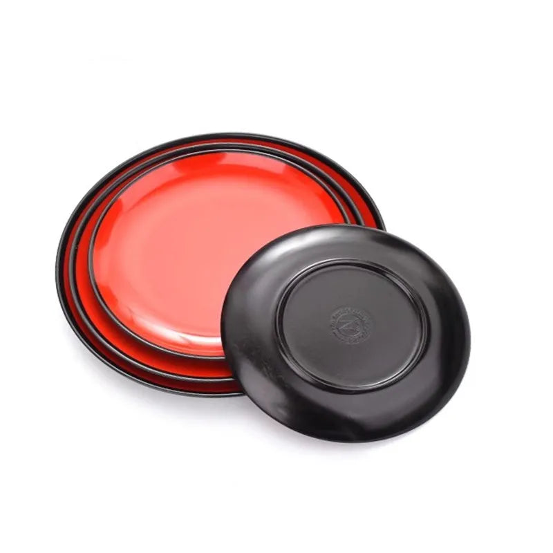 Round Red Melamine Plate, Plastic Self-service Plate, Dessert Plate, Fruits, Snacks, Barbecue, Tableware, Multiple Choices