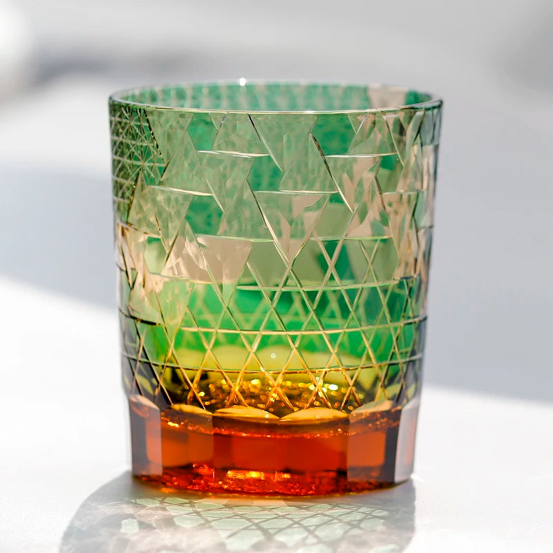 Edo Kiriko Drinking Glass Old Fashioned Crystal Whisky Cup For Scotch Bourbon Hand Cut Design Cocktail Glass With Gift Box 1PC