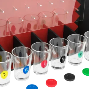 Drinko Drinking Game, Social Shot Glass Party Fun for Groups & Couples - Multicolor, Glass Shots, Durable Board with Metal Pegs