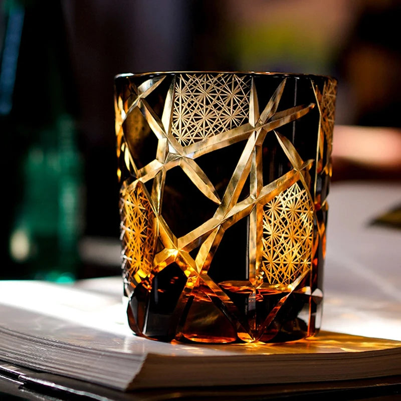 Edo Kiriko Drinking Glass Old Fashioned Crystal Whisky Cup For Scotch Bourbon Hand Cut Design Cocktail Glass With Gift Box 1PC