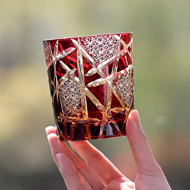 Edo Kiriko Drinking Glass Old Fashioned Crystal Whisky Cup For Scotch Bourbon Hand Cut Design Cocktail Glass With Gift Box 1PC