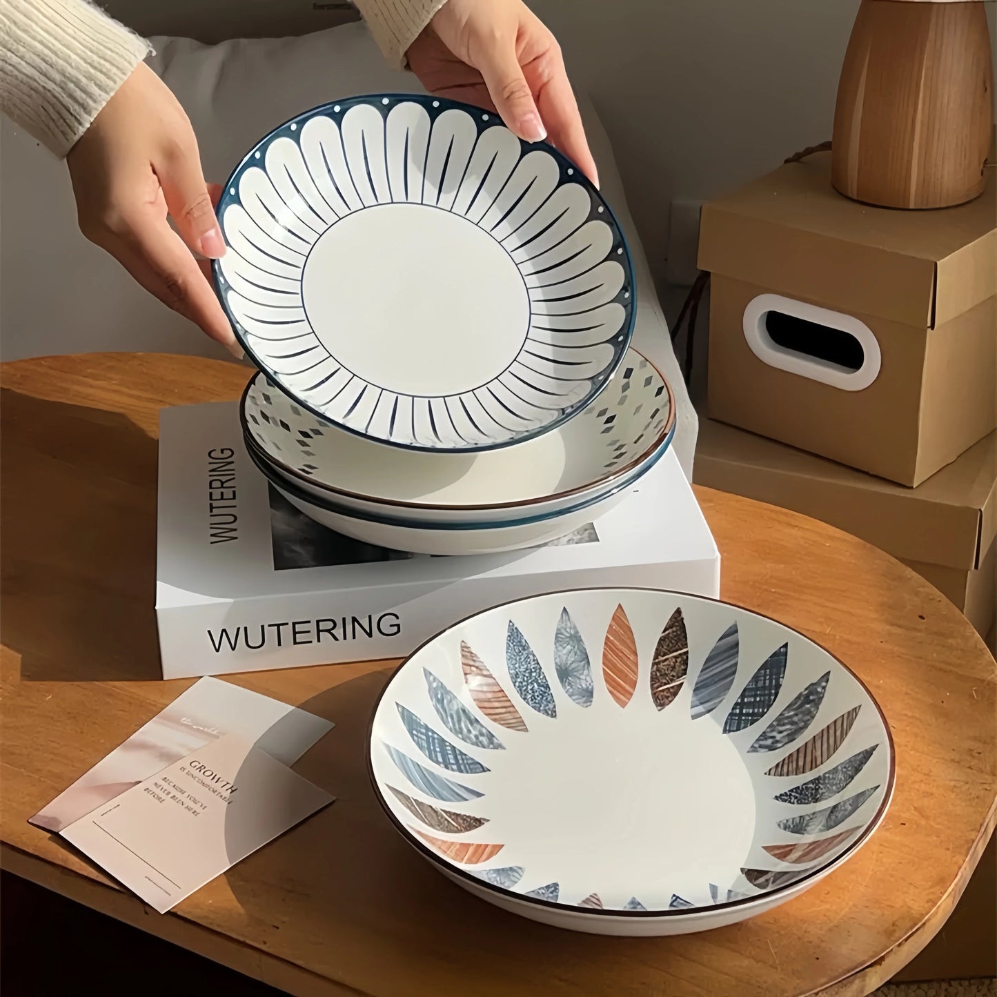 4-Piece 8-Inch Minimalist Ceramic Plates Set, Multipurpose Dishes for Salad，Dessert，Sushi, pasta,Microwave & Dishwasher Safe