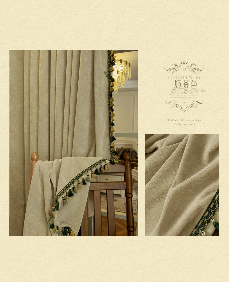 Blackout Curtains Living Room Retro American Chenille Bedroom Window Curtains IG Living Room Modern Elegant Solid Color Curtain