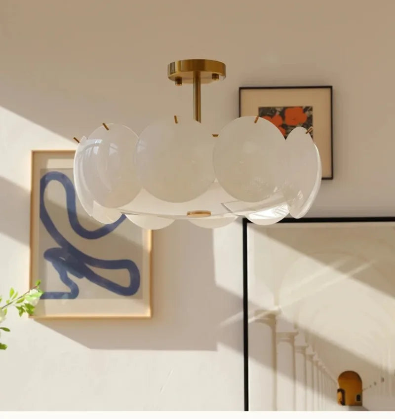 French Cream Style Chandelier Modern White Glass Ceiling Chandelier Living Room Bedroom Kitchen Luxury Dining Room Hanging Lamp