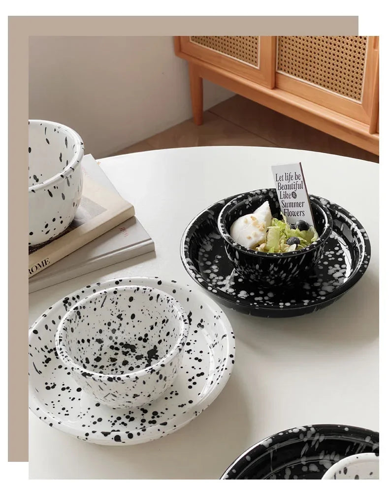 Modern Ceramic Plate Set Creative Splashing Ink Decor Breakfast Bread Plates Afternoon Tea Desktop Dessert Dish Kitchen Cutlery