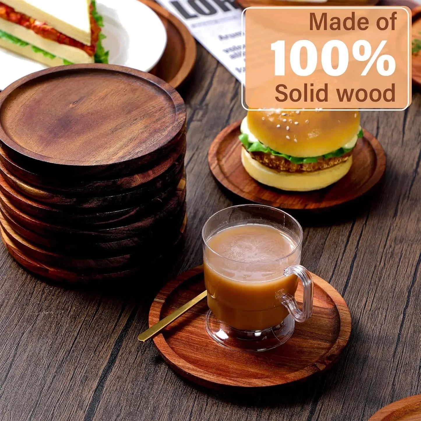 Wood Dinner Plates 5.9 Inch Round Wooden Plates Lightweight Classic Plate Handmade Serving Tray for Dishes Snack Food Gift