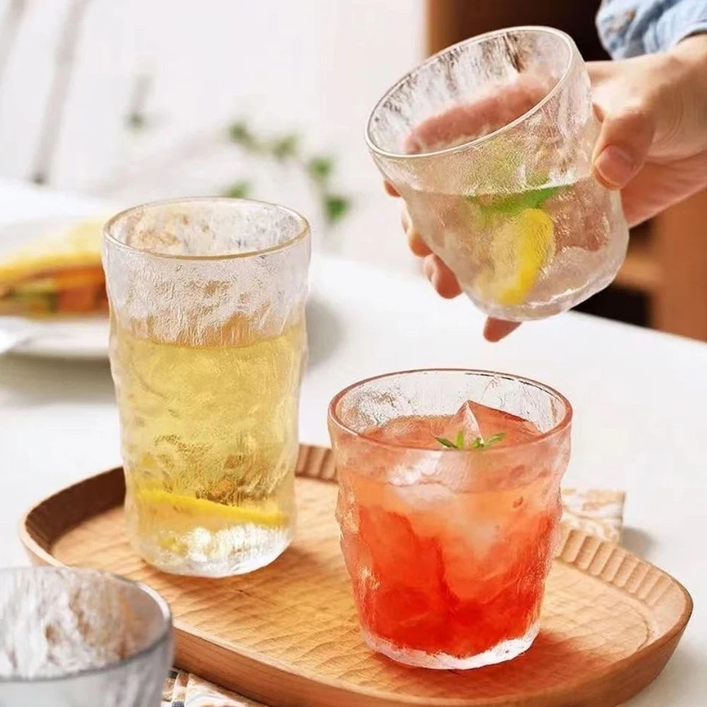 300ml/360ml Glass Cup Frosted Glacier Glass Water Cup Coffee Whiskey Beer Tea Mug Drinks Milk Cup Glass Mugs Handle Drinkware