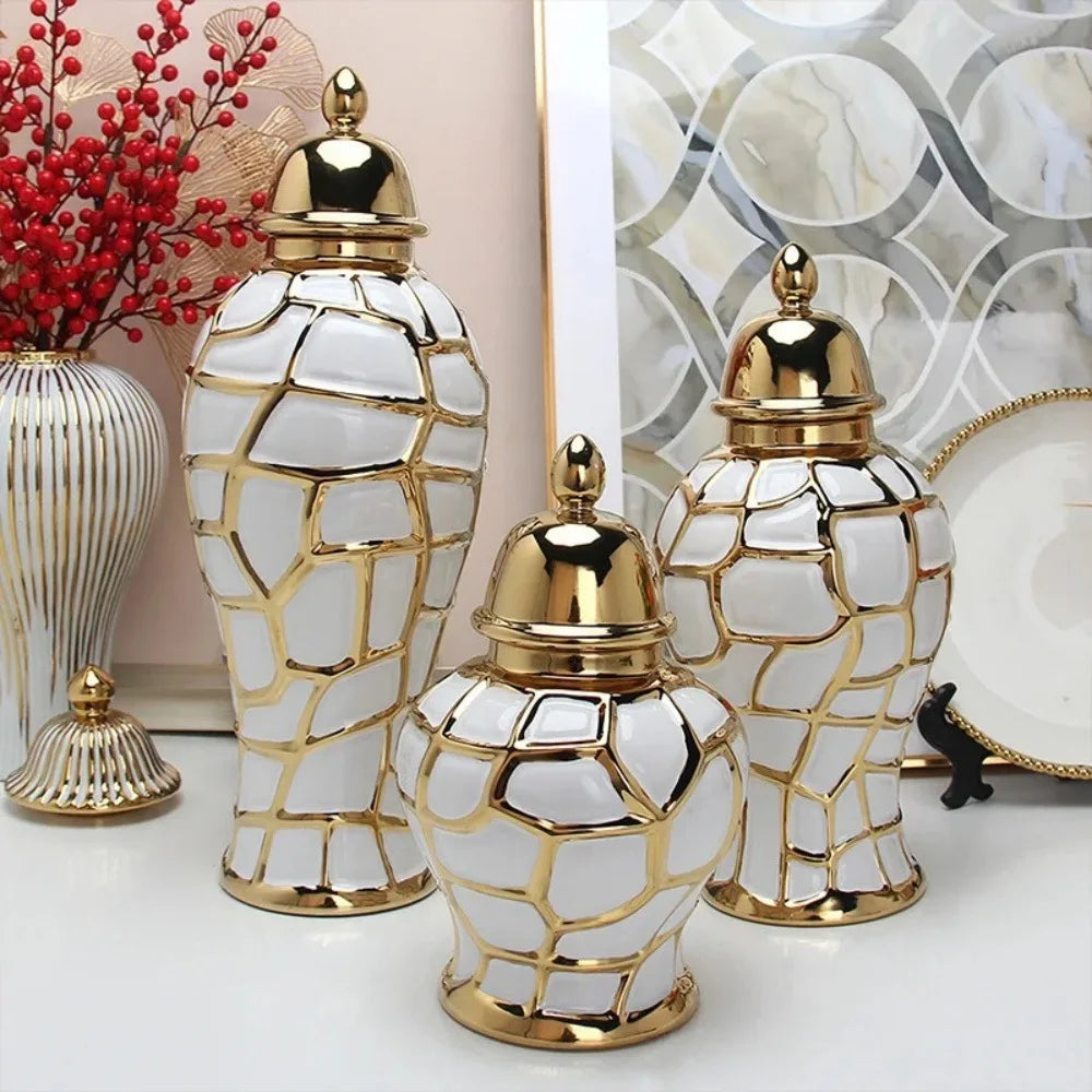 home decor vases Ceramic electroplated general jar Nordic flower vase handicraft decoration foyer soft decoration storage jars