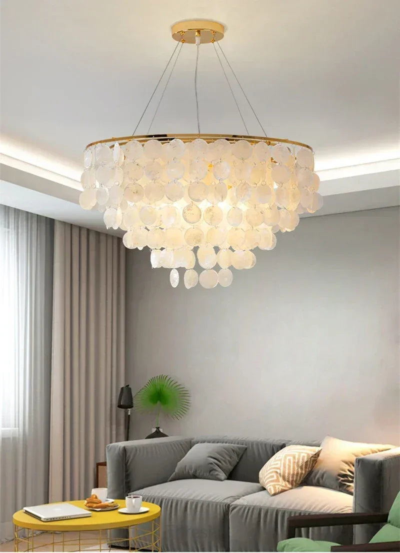 Shell Chandelier Bedroom Lighting Modern Hanging Chandelier With Gold Color For Living Room Dining Room Nordic Pendant Lights