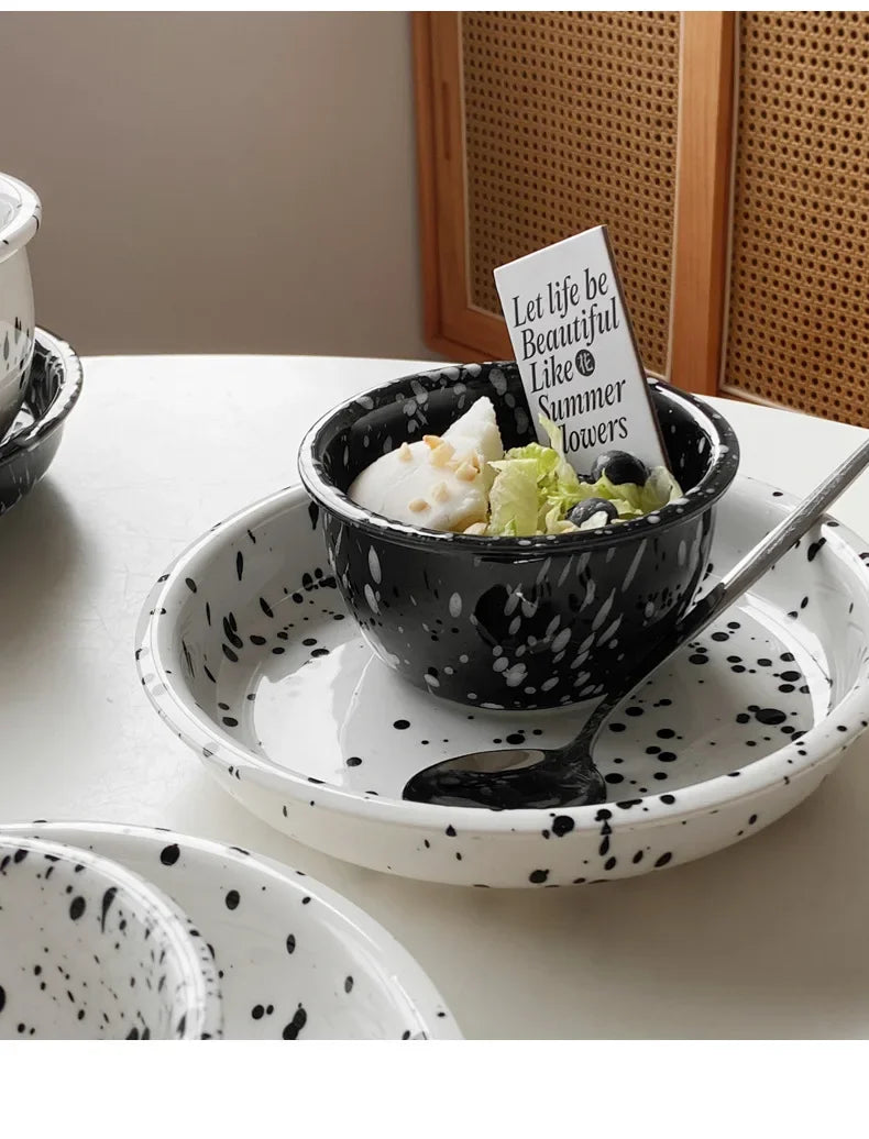 Modern Ceramic Plate Set Creative Splashing Ink Decor Breakfast Bread Plates Afternoon Tea Desktop Dessert Dish Kitchen Cutlery