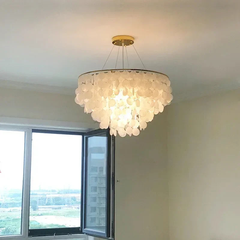 Shell Chandelier Bedroom Lighting Modern Hanging Chandelier With Gold Color For Living Room Dining Room Nordic Pendant Lights