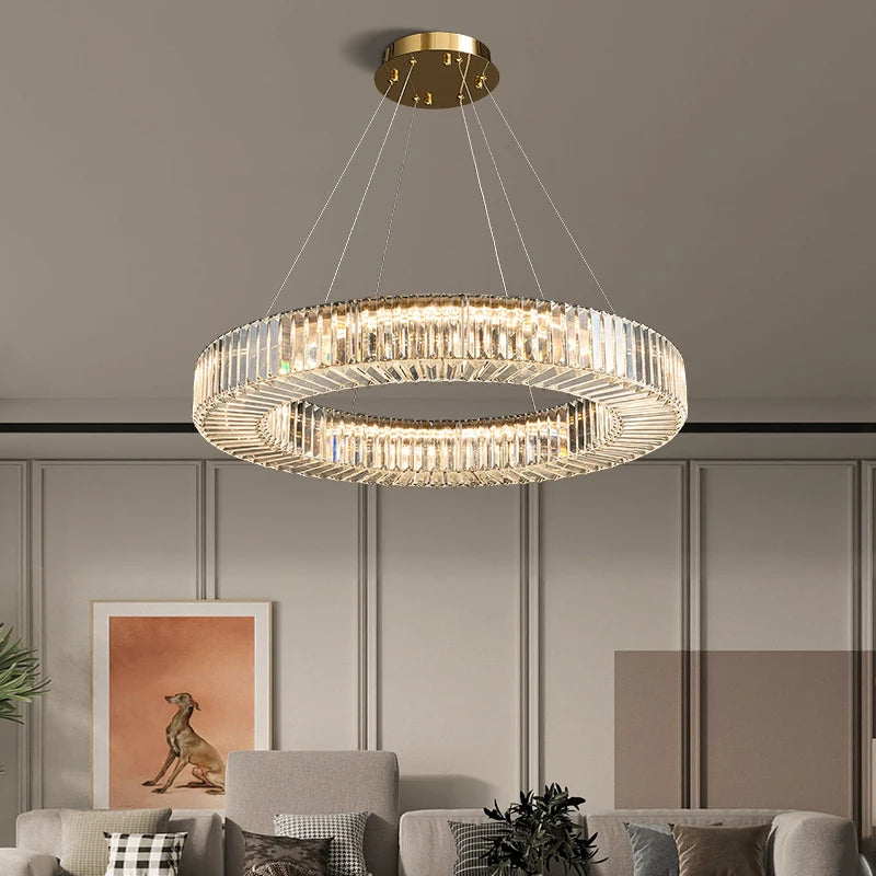 Modern Led Chandelier Round Rectangular Living Room Hanging Lamp Home Decor Indoor Lighting New Creative Kitchen Crystal Lustre