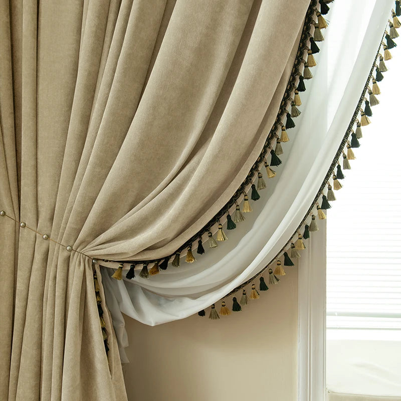 Blackout Curtains Living Room Retro American Chenille Bedroom Window Curtains IG Living Room Modern Elegant Solid Color Curtain