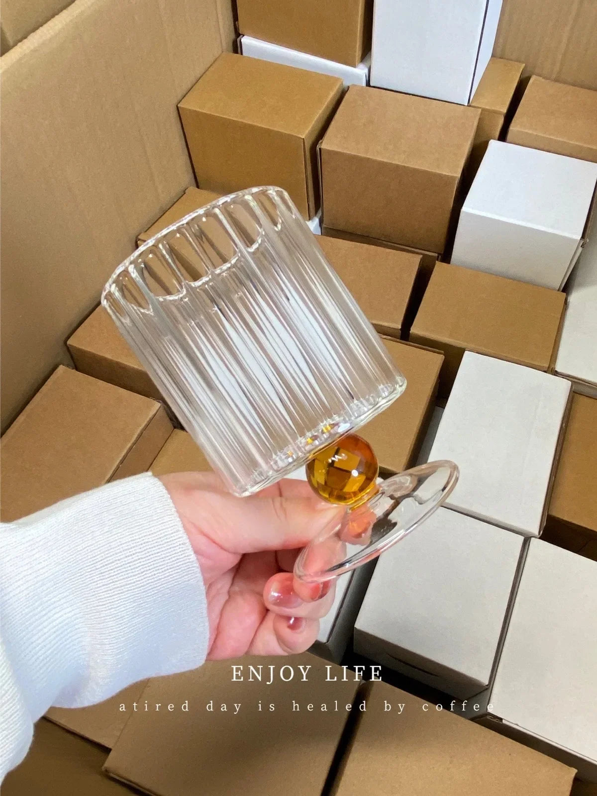 Vintage Drinking Glass Cup, Nordic Ripple Style, Amber, Yellow, Green, Blue Beaded Stem, Wine Glasses, Goblet, 200ml