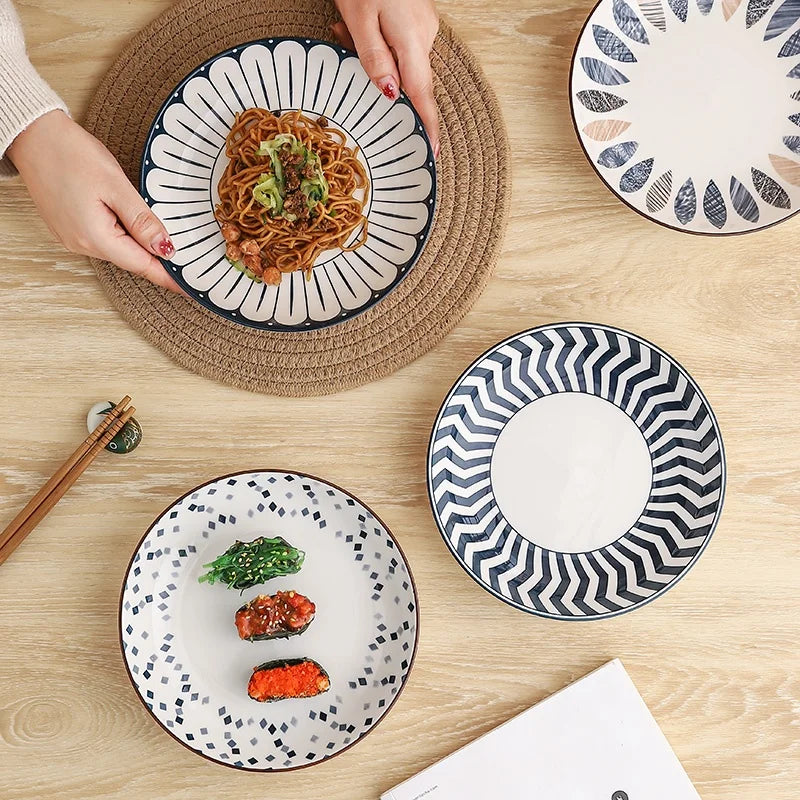 4-Piece 8-Inch Minimalist Ceramic Plates Set, Multipurpose Dishes for Salad，Dessert，Sushi, pasta,Microwave & Dishwasher Safe