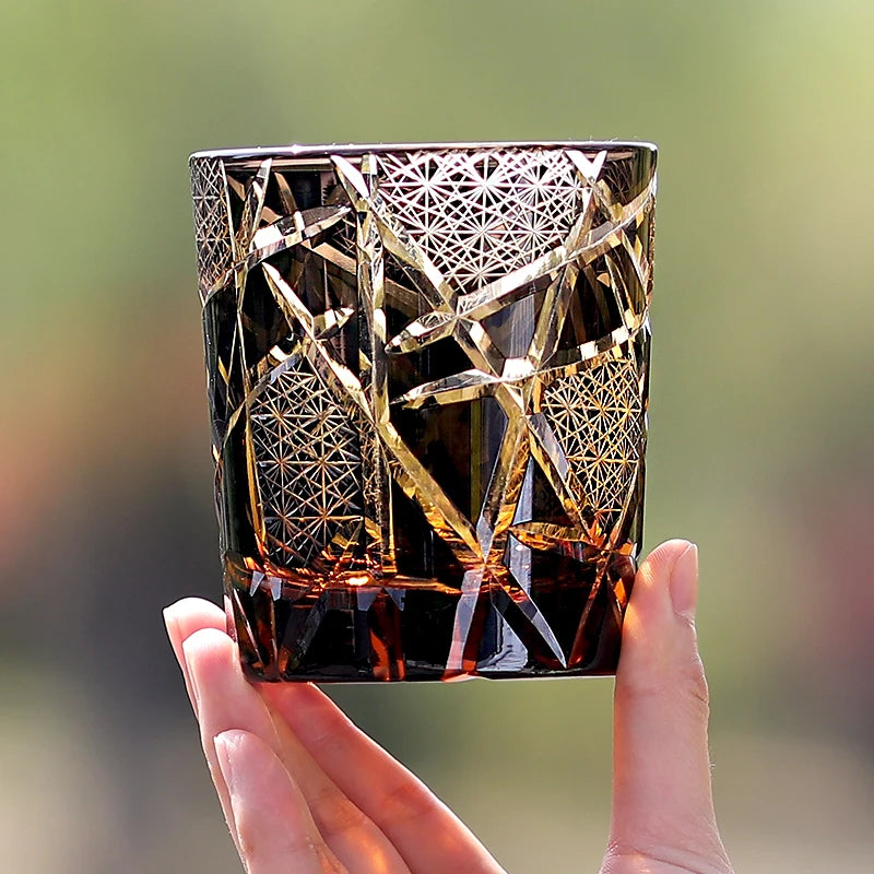 Edo Kiriko Drinking Glass Old Fashioned Crystal Whisky Cup For Scotch Bourbon Hand Cut Design Cocktail Glass With Gift Box 1PC